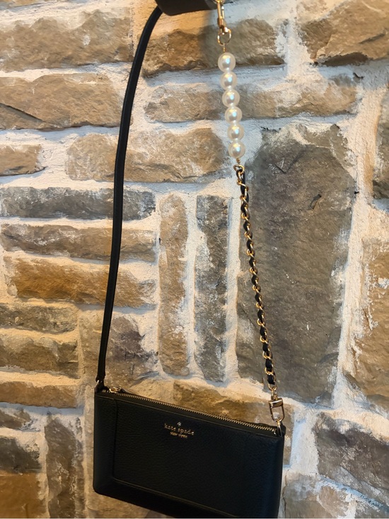 Accessories - Fashion gold tone and Faux leather &  Pearl wristlet strap (1) black